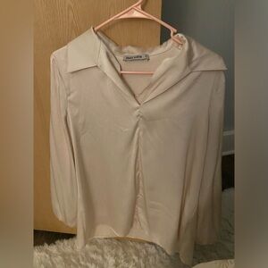 Cream silky-feel button down blouse